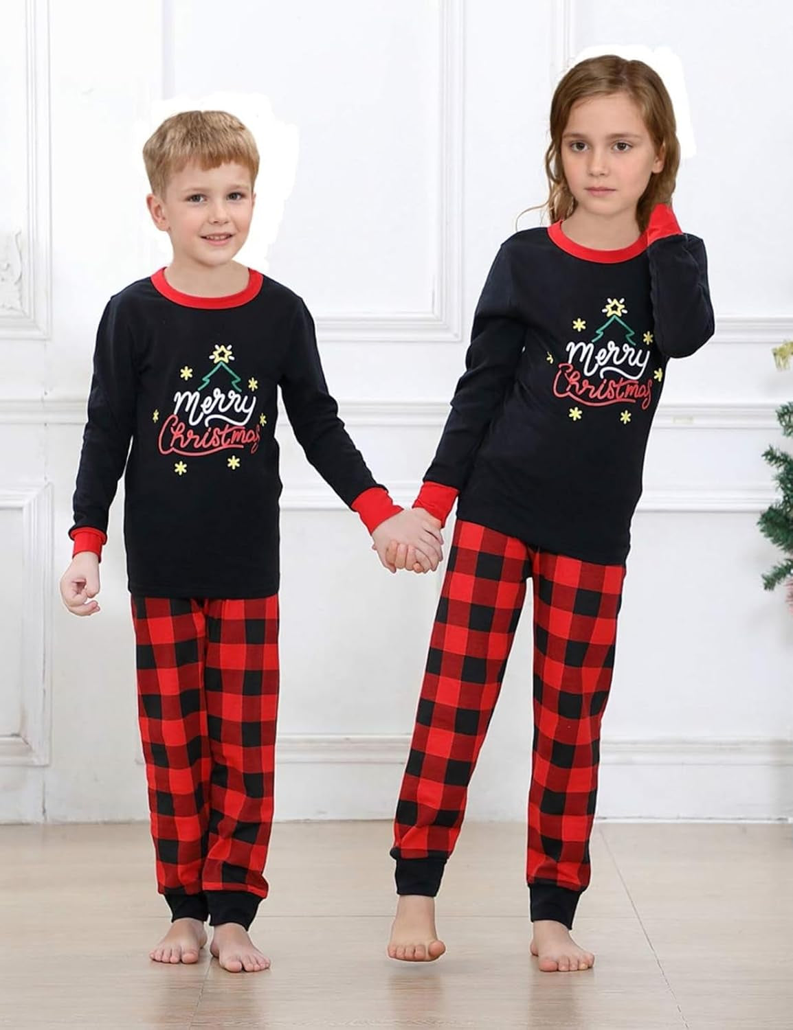 Christmas Family Pajamas Matching Sets, Classic Plaid Xmas Sleepwear for Family Mens Womens