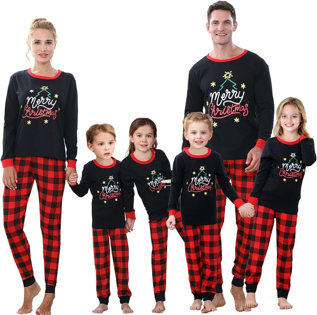 Christmas Family Pajamas Matching Sets, Classic Plaid Xmas Sleepwear for Family Mens Womens